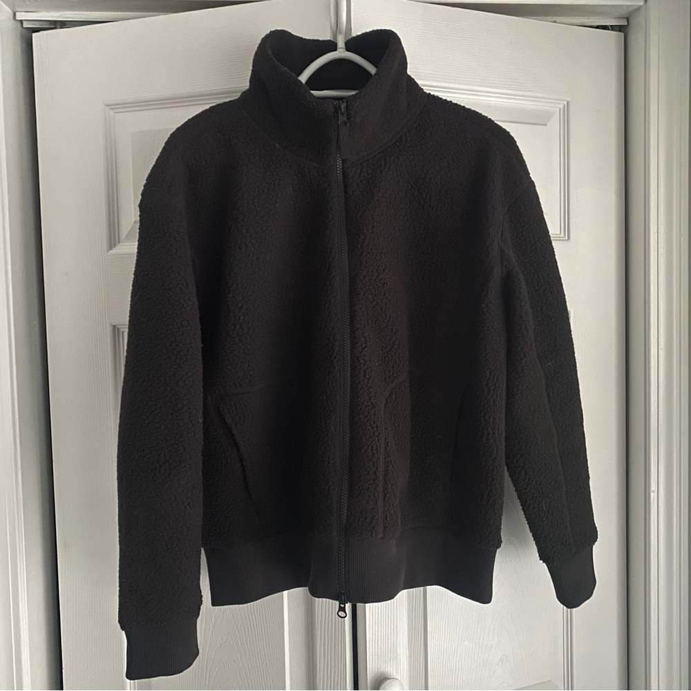 Everlane ReNew Fleece Zip Up Jacket in Black size XL